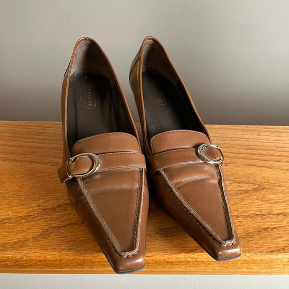 Coach Tamra Baby Calf Kitten Heels Burn Tobacco Brown Y2K Baddie‎ 8.5 Old Money - Picture 1 of 9